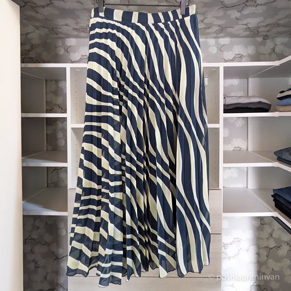 M&S Collection Striped Pleated Midi Skirt *NWT* – Size US 8 Tall - Picture 2 of 16